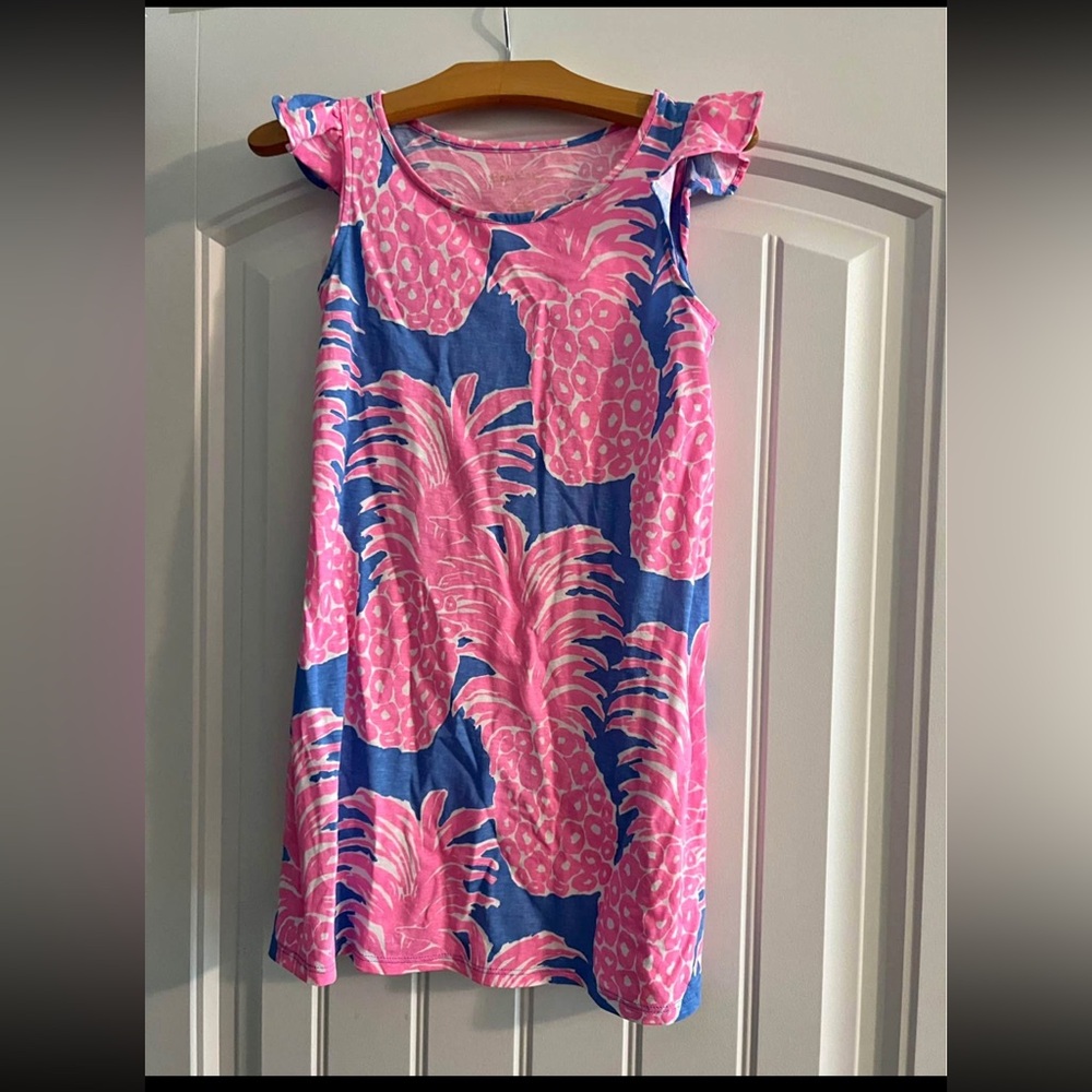 Girls Lilly Pulitzer Pink and Blue Pineapple Print Dress - Medium 6/7